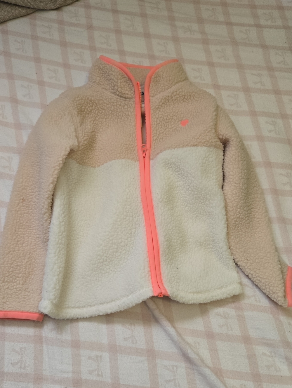 Kids' Sherpa Zip Jacket with Neon Trim - Cream & Blush